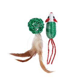 Jouet Noël chat : Lot de 2 jouets Souris et Balle à plumes