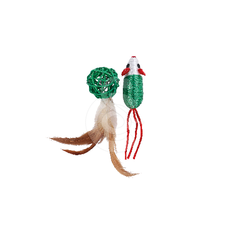 Jouet Noël chat : Lot de 2 jouets Souris et Balle à plumes