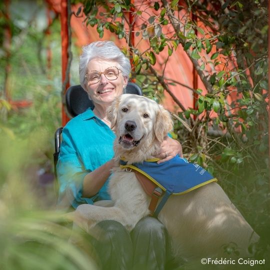 Chien d'assistance avec une personne âgée